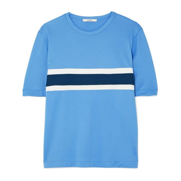 GANNI Dubois Striped Stretch-Piqué T-Shirt - Picture 1 of 5